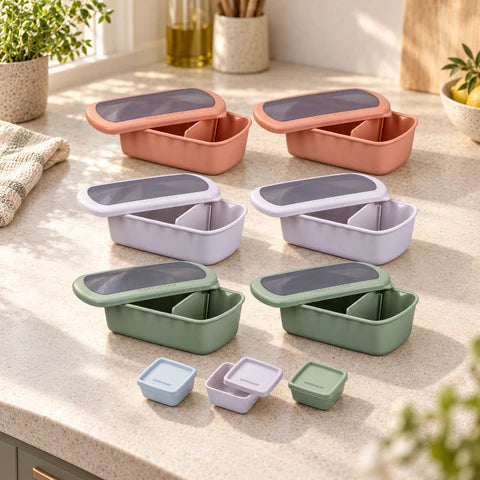 Lot de 6 lunch box 1L avec 3 boites à sauce Fackelmann Storage