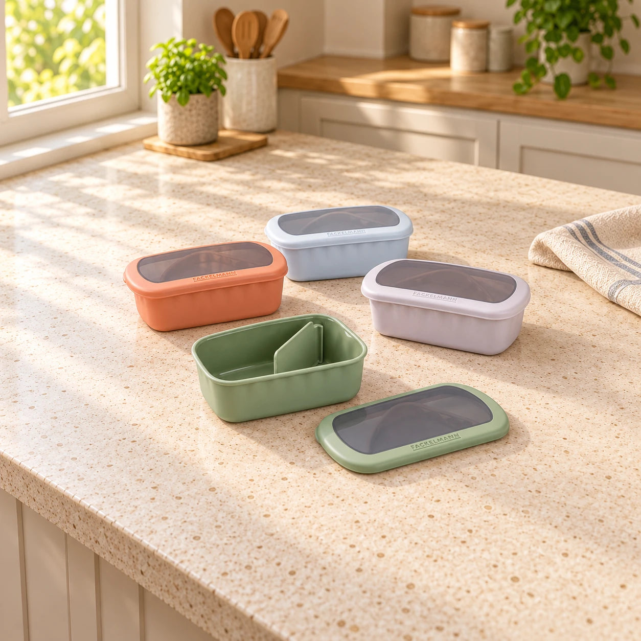Lot de 4 boîtes repas 20,5 cl avec 4 ustensiles de cuisine Fackelmann Storage