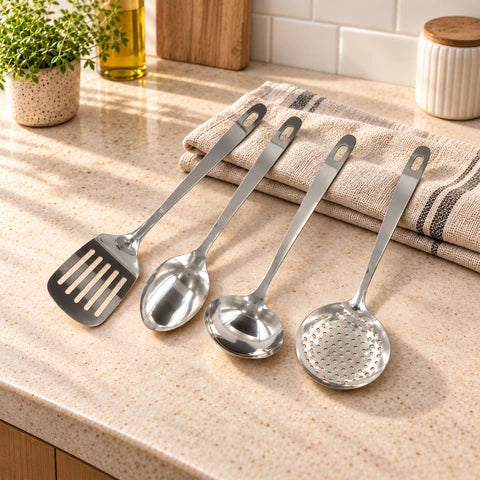 Ensemble de 4 ustensiles de cuisine en inox louche spatule ajourée cuillère et écumoire Fackelmann Oxford